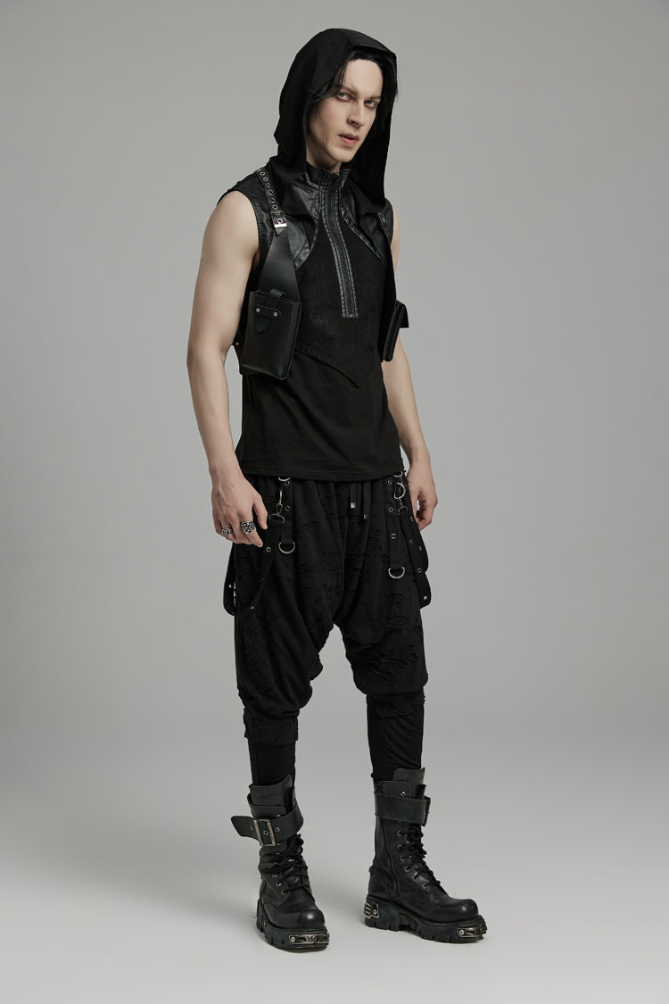 Black Faux Leather Vest Straps Men's Steampunk Vest Bag