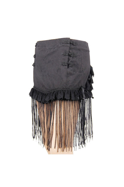 Black Jacquard Lace Tassel Hem Back Waist Lace Up Short Women's Gothic Skirt
