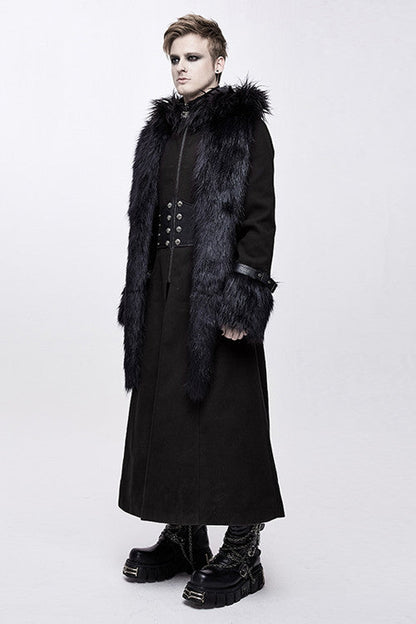 Black Double Sided Woollen Hooded Punk Mens Long Coat