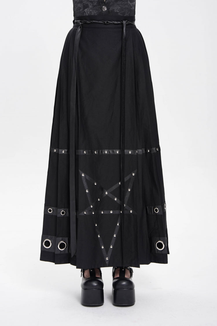 Black Eyelets Rivets Pentacle Horse-face Women's Punk Skirt