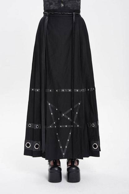 Black Eyelets Rivets Pentacle Horse-face Women's Punk Skirt