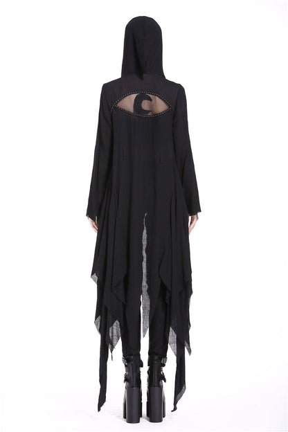 Black Long Sleeves Women's Grungy Gothic Vintage Hooded Coat
