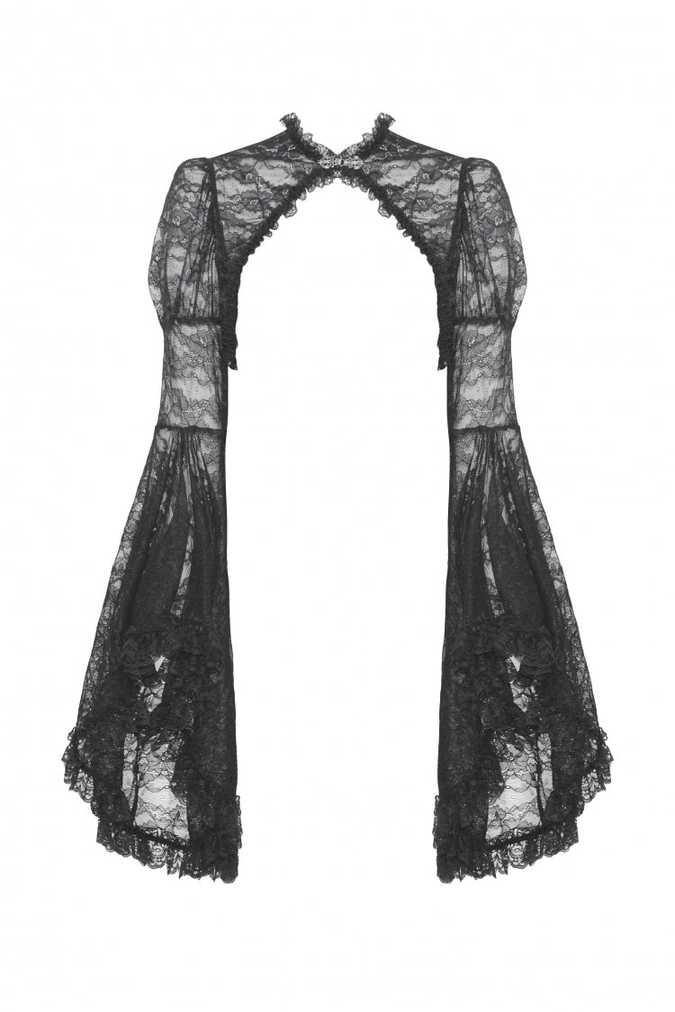 Black Long Flared Sleeves Ruffled Lace Women's Gothic Cape