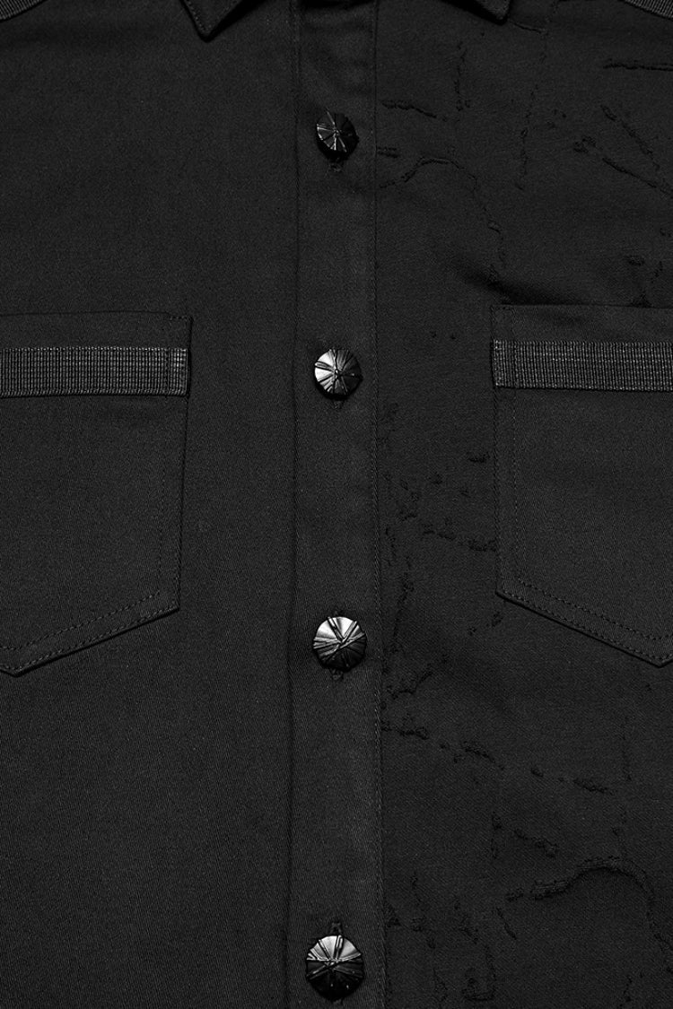 Black Lapel Collar Long Sleeves Ripped Men's Punk Blouse