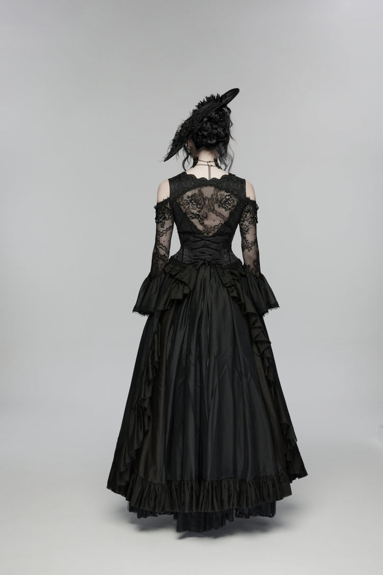 Black Jacquard Lace-Up Slim Women's Gothic Tassels Corset