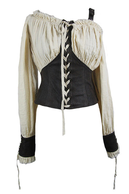 Beige Halterneck Vintage Sexy Slim Womens Punk Blouse