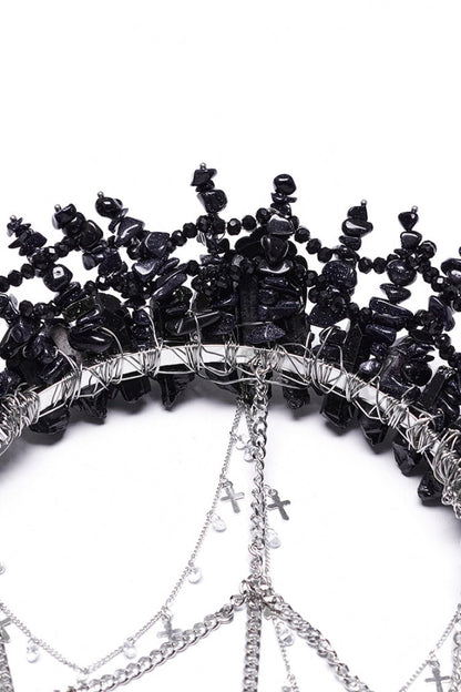 Black Irregular Women's Gothic Crystal Cross Headwear