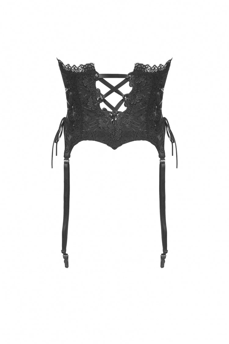 Black Floral Embroidered Lace-Up Strappy Women's Gothic Gorgeous Corset