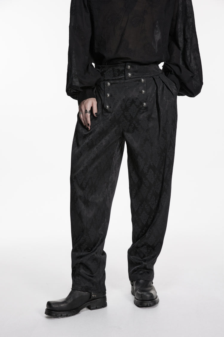Black Floral Jacquard Men's Gothic Gorgeous Double-breasted Pants