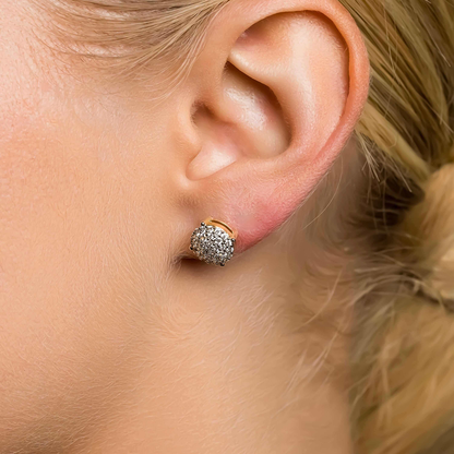 8MM Pave Set Moissanite Stud Earrings in Yellow Gold Vermeil