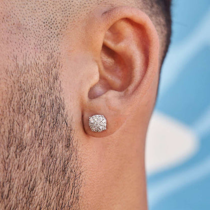 8MM Pave Set Moissanite Stud Earrings in White Gold Vermeil