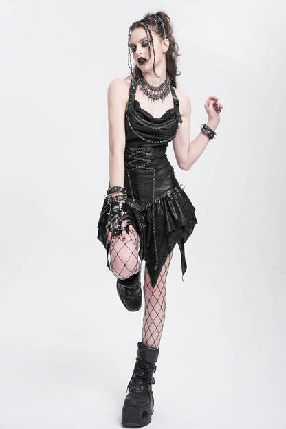 Black High Waisted Ruffle Irregular Women's Punk Skirt