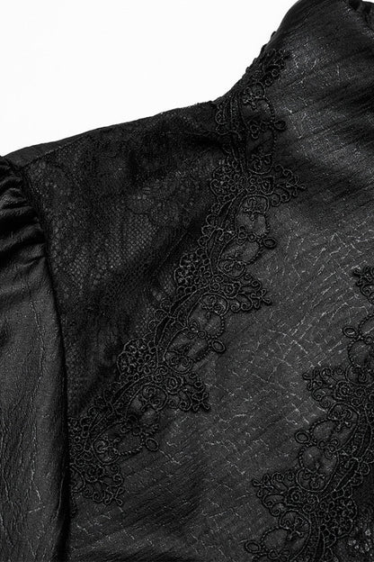 Black Long Puff Sleeves Spliced Lace Men's Gothic Shirt