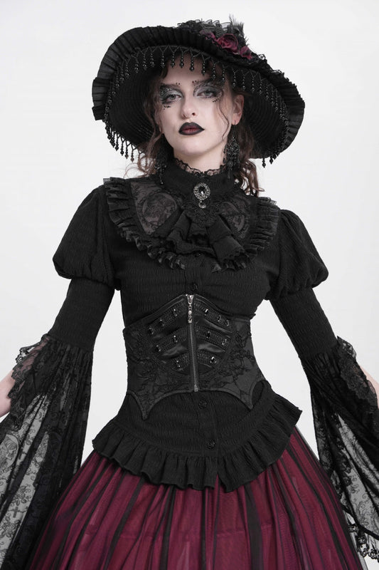 Black Batwing Beaded Lace-Up Zipper Women's Underbust Corset
