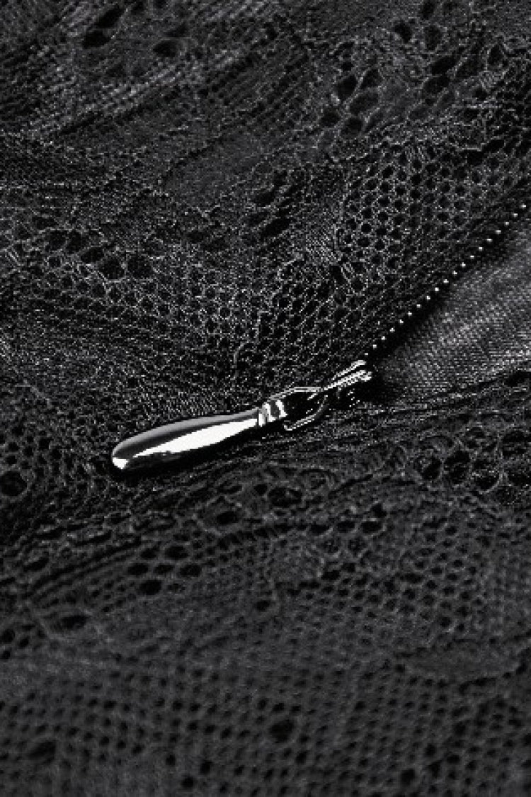 Black Lace-Up Mesh Spliced Lace Women's Gothic Fishtailed Skirt
