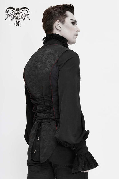 Black Dark Jacquard Chest Plate Buttons Back Lace Up Men's Gothic Waistcoat