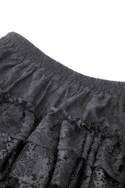 Black Multi-Layered Lace Women's Gothic Puffy Skirt with Detachable Swallow Tail