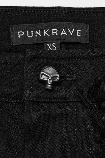 Black Hole Eyes Buckle Unedged Flared Women's Punk Pants