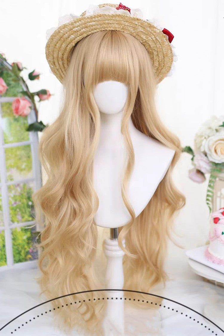 Almond Blonde Long Wavy Blunt Bangs Daily Sweet Lolita Wig