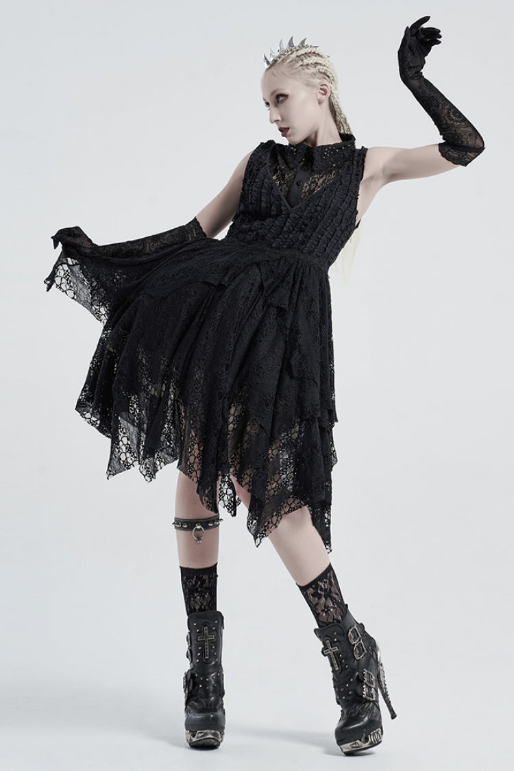 Black Floral Embroidery Lace Mesh Women's Gothic Vintage Long Gloves