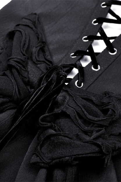 Black Little Devil Sleeveless Multi-Layered Lace-Up Women's Punk Slip Graduation Dress