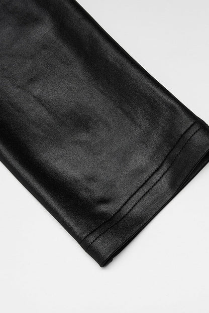 Black Hollow Embroidery Slim Faux Leather Women's Gothic Leggings