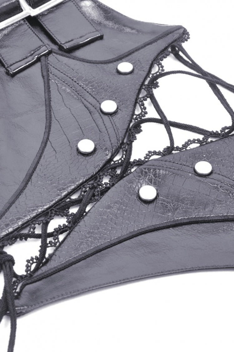 Black Lace-Up Buckled Zippered Women's Punk Shiny PU Corset