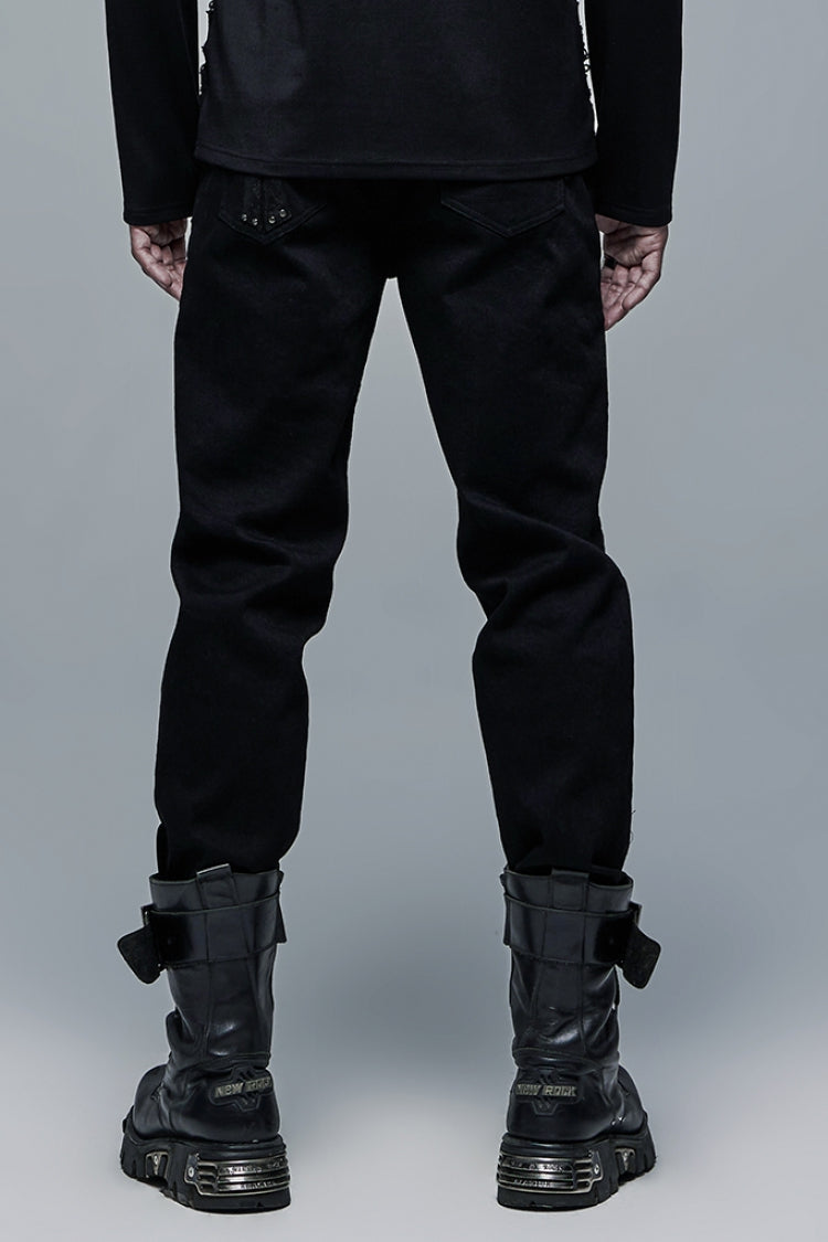 Black Cross Decoration Ripped Men's Steampunk Pants
