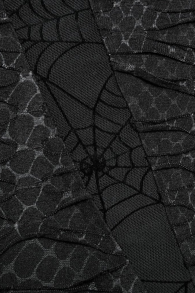 Black High Collar Hollow Spider Mesh Ripped Asymmetric Mens Gothic Vest
