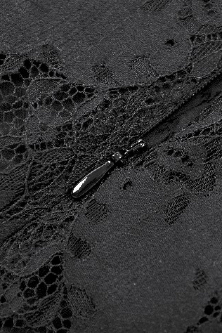 Black Off Shoulder Halterneck Sleeveless Lace Women's Gothic Short Dress
