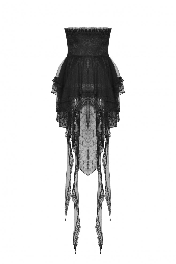 Black Lace-Up Multi-Layered Lace Women's Gothic Fishtail High Low Tunic Skirt