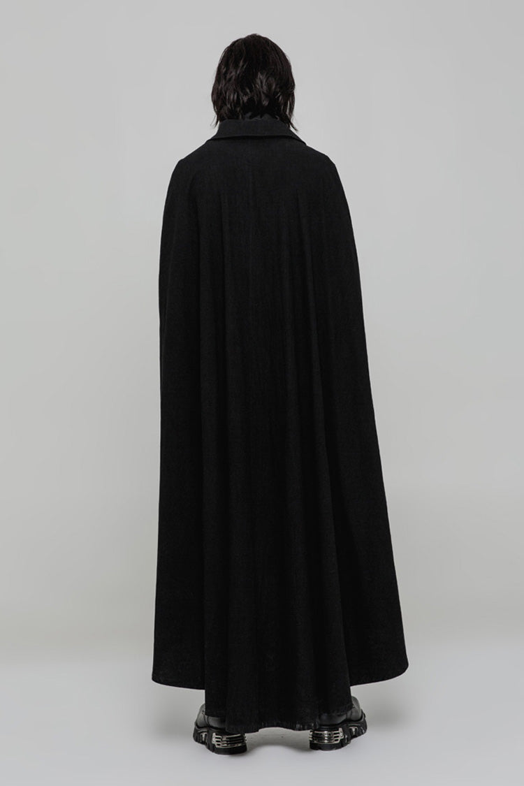 Black Long Sleeve Front Metal Button Slit Irregular Hem Weave Woven Men's Gothic Cloak