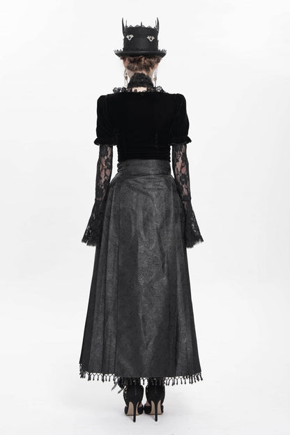 Black Floral Cross Embroidery Chain Women's Gothic Horse-face Long Skirt