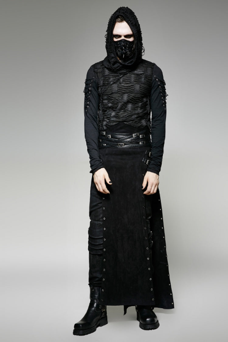Black Metal Buckle PU Leather Buckle Lace-Up Men's Steampunk Skirt