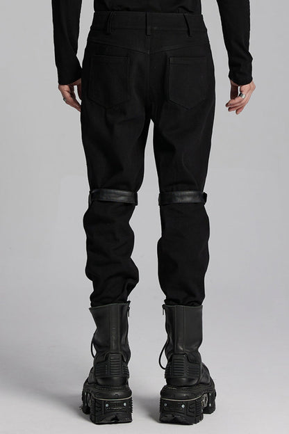 Black Buckle Eyelets Ring Men's Punk Pants