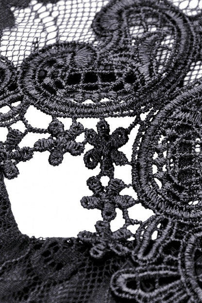 Black Off Shoulder Halterneck Long Sleeves Lace Women's Gothic Dress