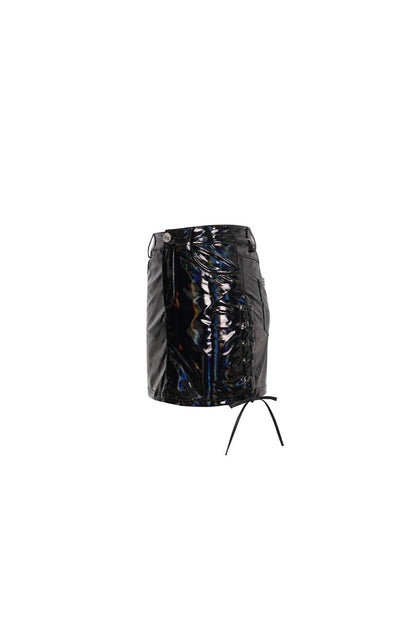 Black Iridescent Mirrored Side Slit Adjustable Women's Gothic Skirt