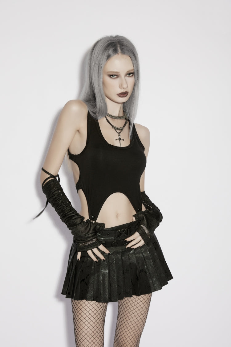 Black Cut-Out Slim Irregular Women's Gothic Handsome Vest