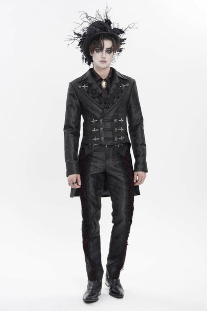 Black Lapel Collar Long Sleeves Lace-Up Slim Men's Gothic Handsome Double-Breasted Jacket