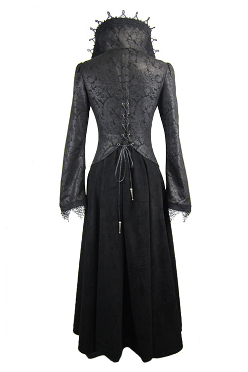 Black Floral Pattern Embroidered Womens Gothic Coat