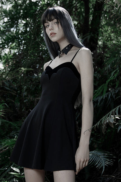 Black Bat Fleece Embroidered Sun Gothic Suspender Women's Dress