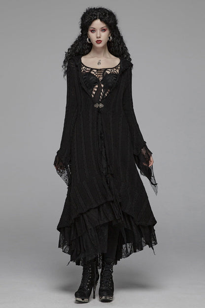 Black Long Sleeves Hollow Hooded Women's Gothic Dress
