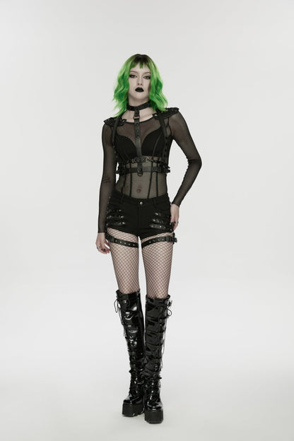 Black  Studded Women's Punk Shorts with Detachable Leg Harnesses