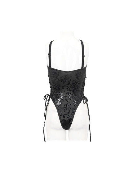 Black Pentagram Print Side Cutout Strap Women's Gothic One Piece Swimsuit