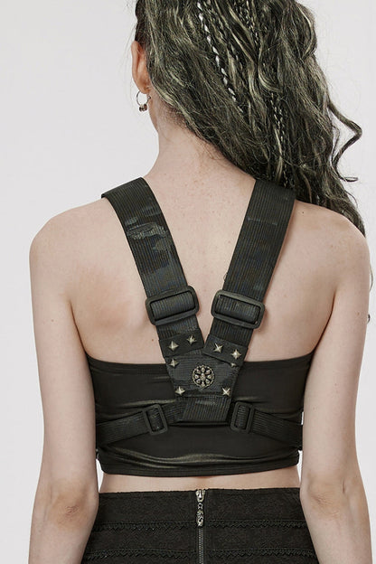 Black Post-Apocalyptic Rivets Skull Women's Steampunk Adjustable Strap Bag