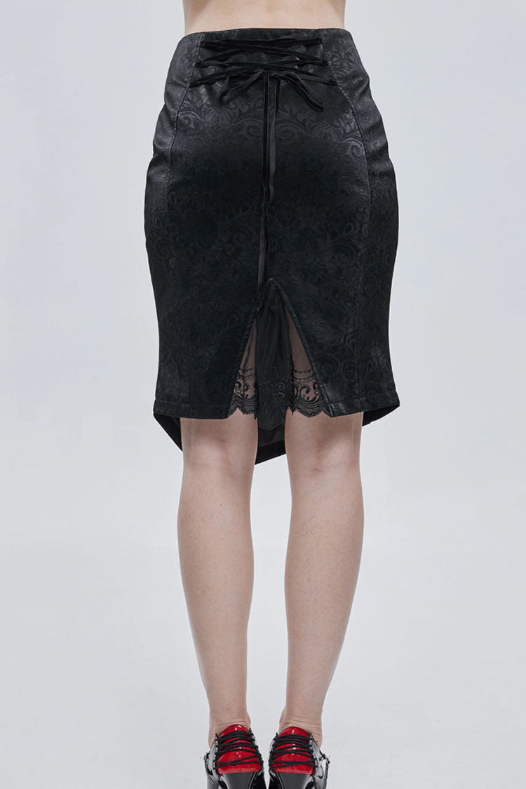Black Gothic Pattern Leather Button Decoration Slim-Fitting Hip Women's Skirt