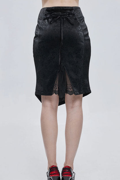 Black Gothic Pattern Leather Button Decoration Slim-Fitting Hip Women's Skirt