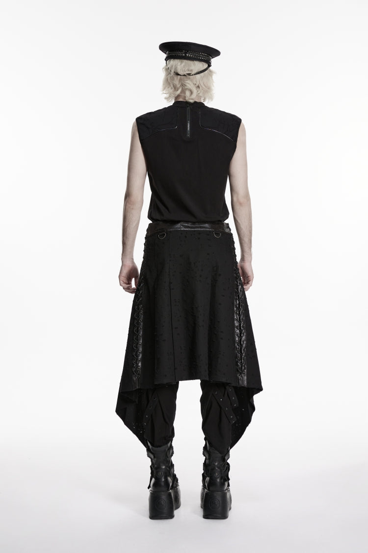 Black Lace-Up Irregular Ripped Men's Punk Skirt