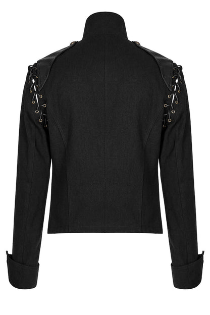 Black Metal Retro Button Decoration Long Sleeves Double Breasted Mens Steampunk Coat