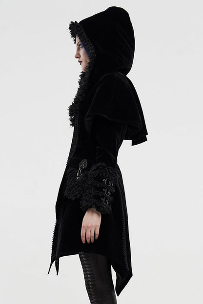 Black Long Sleeves Metal Buckle Hooded Womens Gothic Cloak Coat